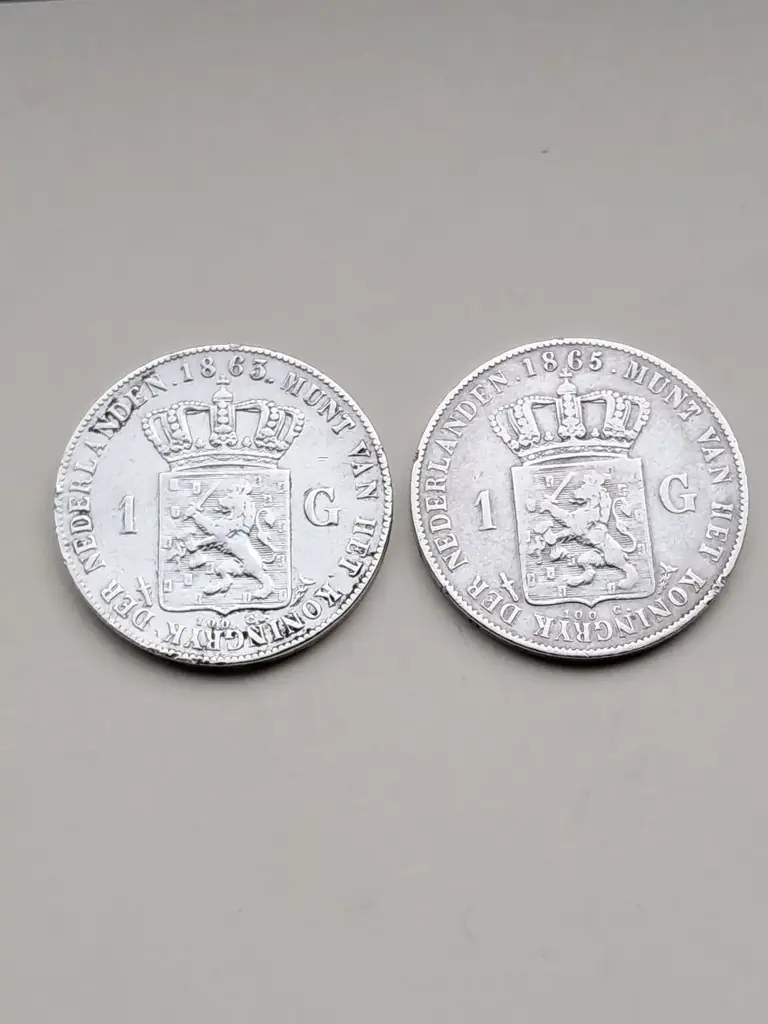 Монеты 1 гульден  Вильгельм-3, 1863 г и 1865 год, две штуки, Серебро 945 проба, монеты редкие в хор…