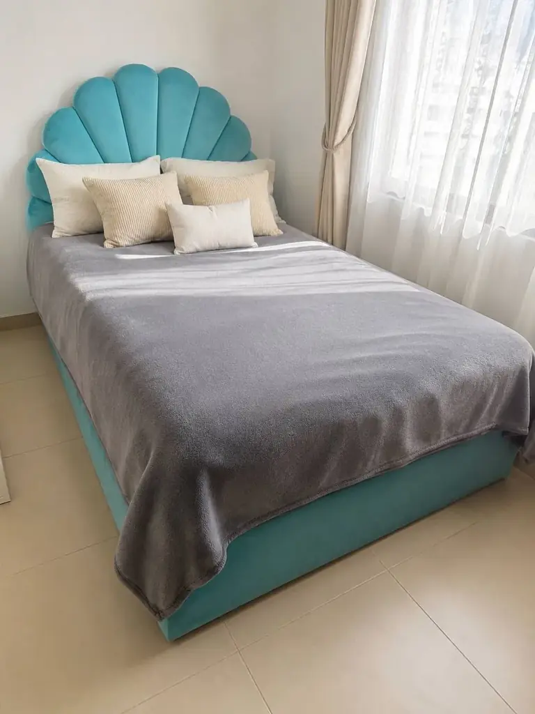 Custom-made bed , upholstered backrest , size shown in the photo price 950 Aed with delivery 🚚