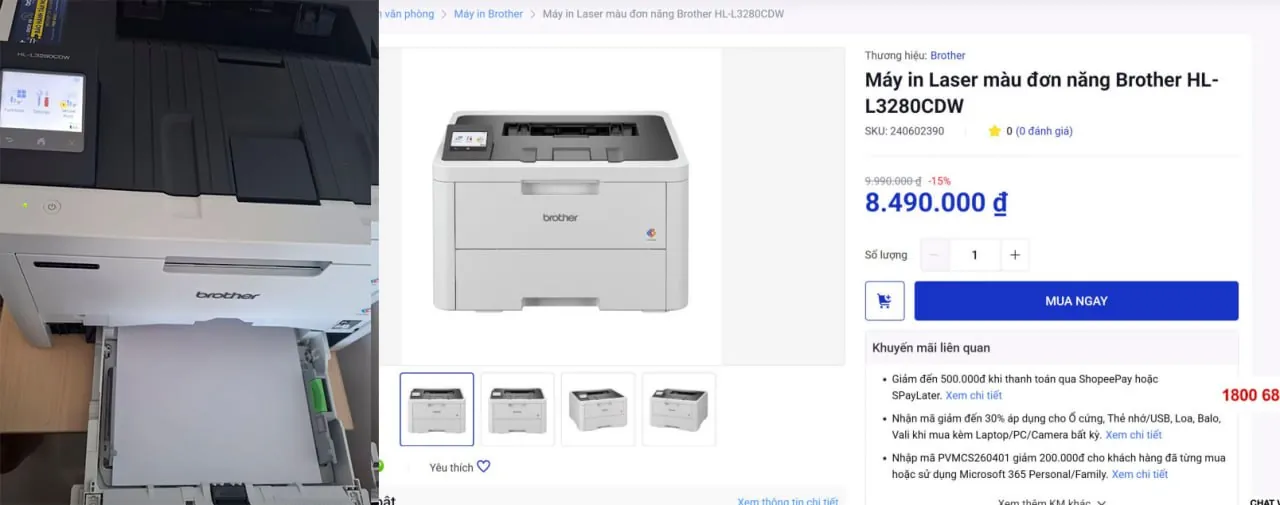 Дананг. Продается цветной лазерный принтер Brother HL-L3280CDW. Ему всего несколько месяцев, в коро…
