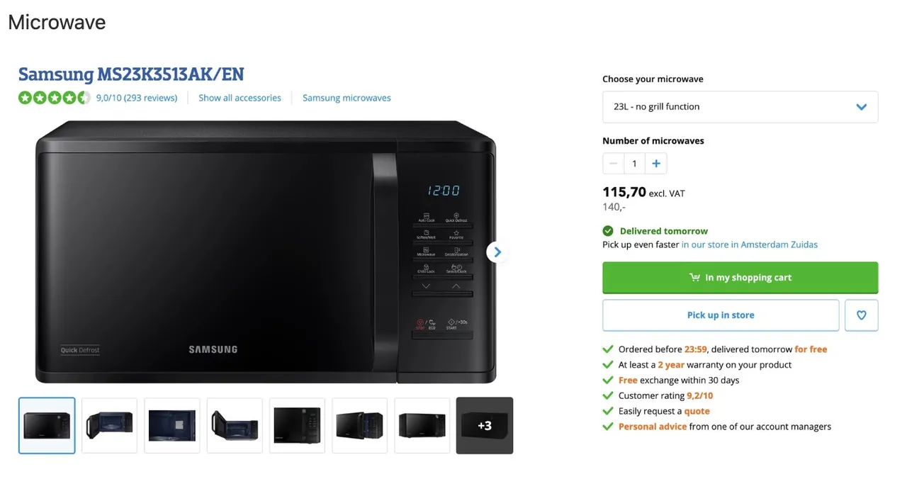 Микроволновка Samsung MS23K3513AK/EN — 80€