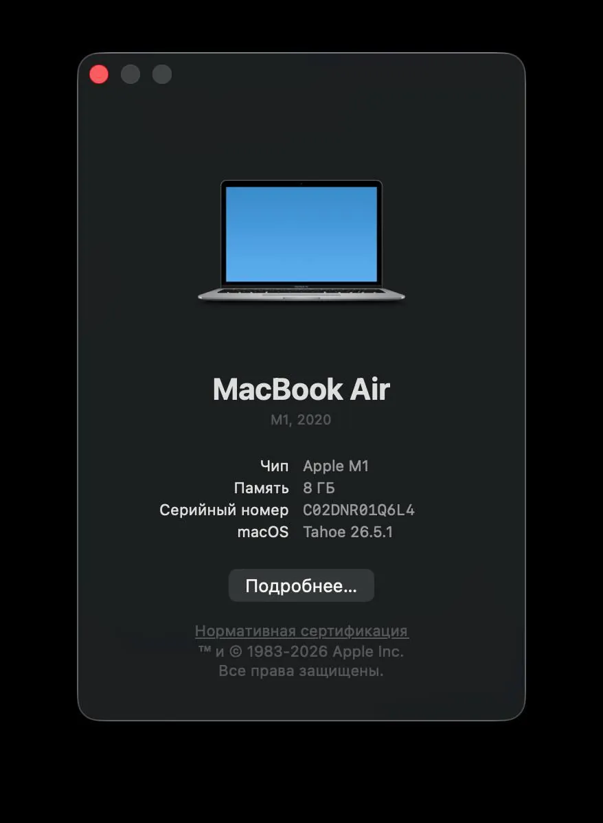 MacBook Air M1 (2020) • 8/256 GB