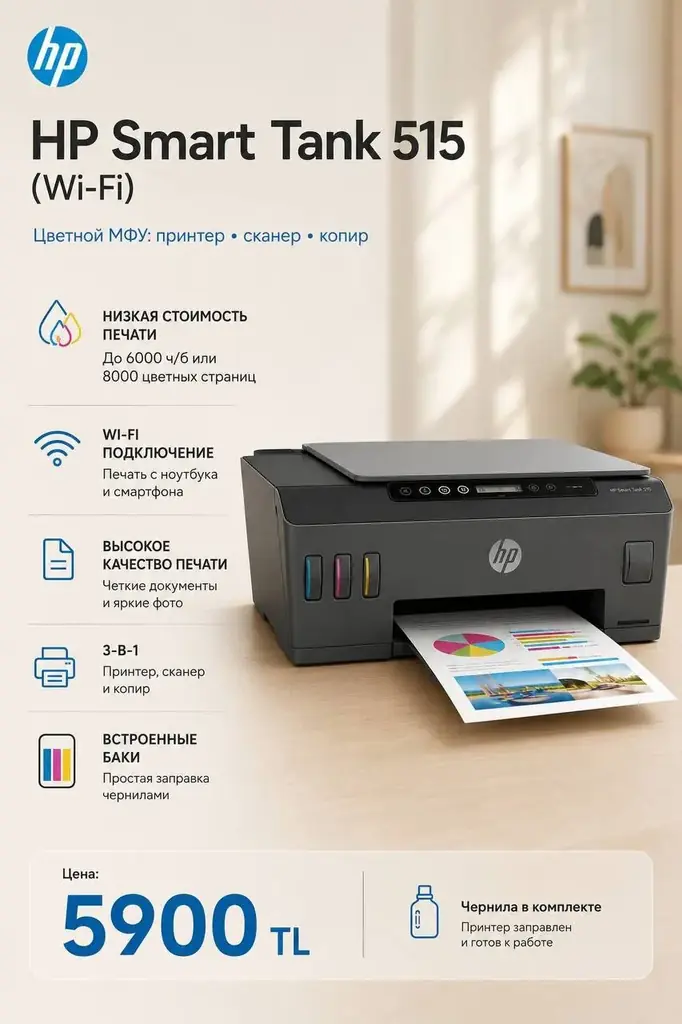 🖨️ Продаю HP Smart Tank 515 (Wi-Fi) — цветной МФУ: принтер + сканер + копир