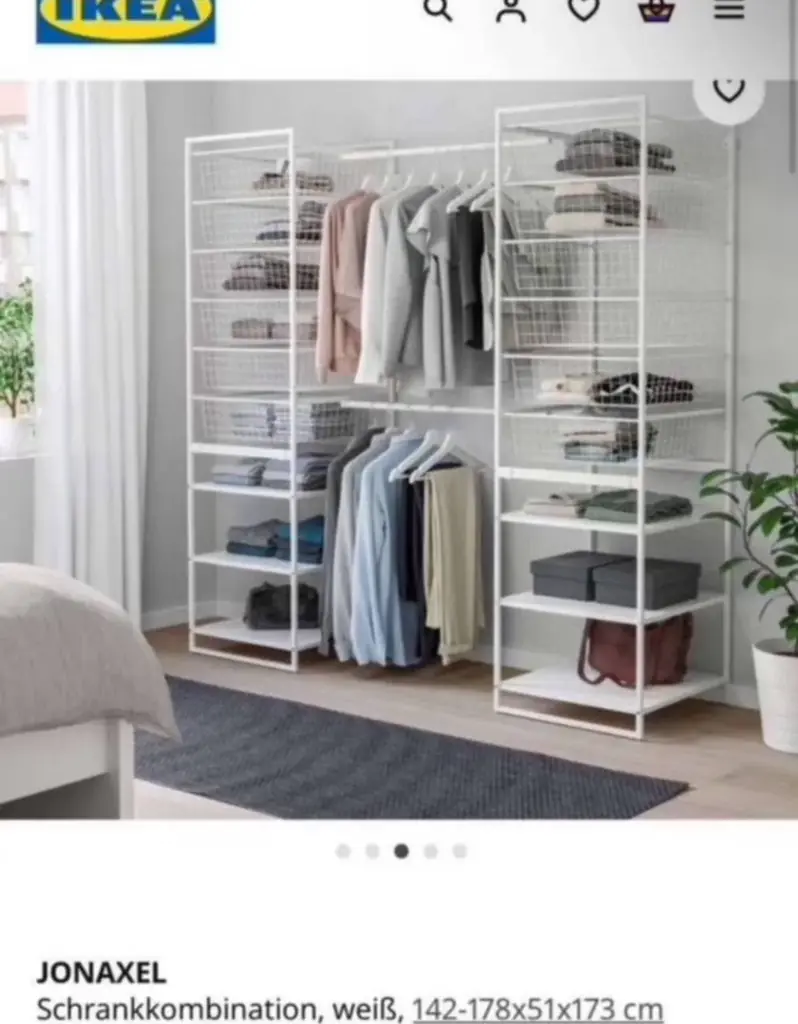 Гардероб Ikea Jonaxel 142-178*51*173 см з ящиками, полицями та вішалами для одягу 140€ 120€