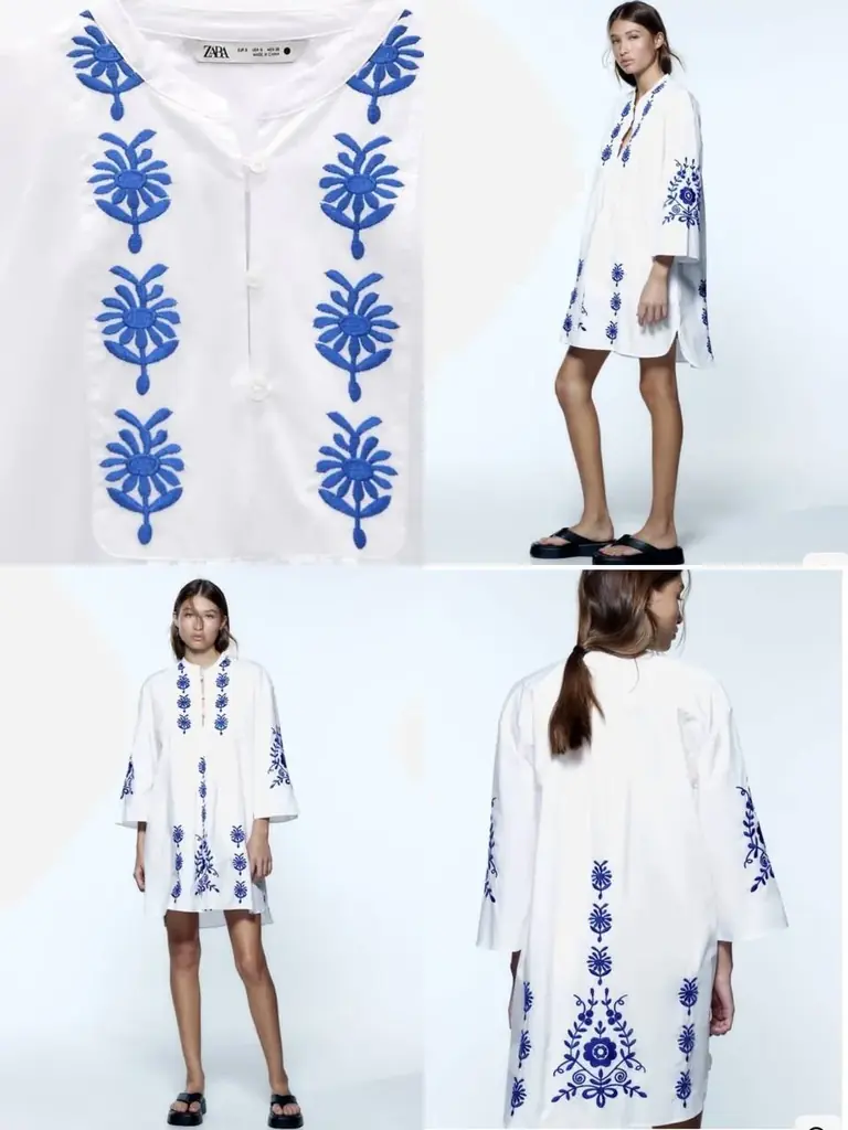 ZARA White Embroidered Mini Dress – Size S