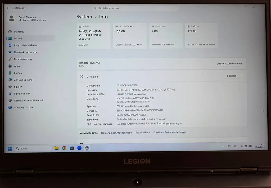 Игровой ноутбук Lenovo Legion 5 | i5-10300H | 16 ГБ ОЗУ | 512 ГБ SSD | GTX 1650 Ti | Windows 11