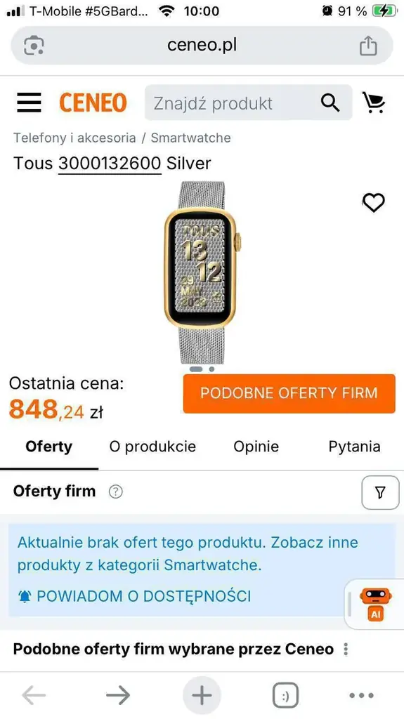 ⌚ Продаётся: смарт-часы TOUS T-Band Mesh Silver